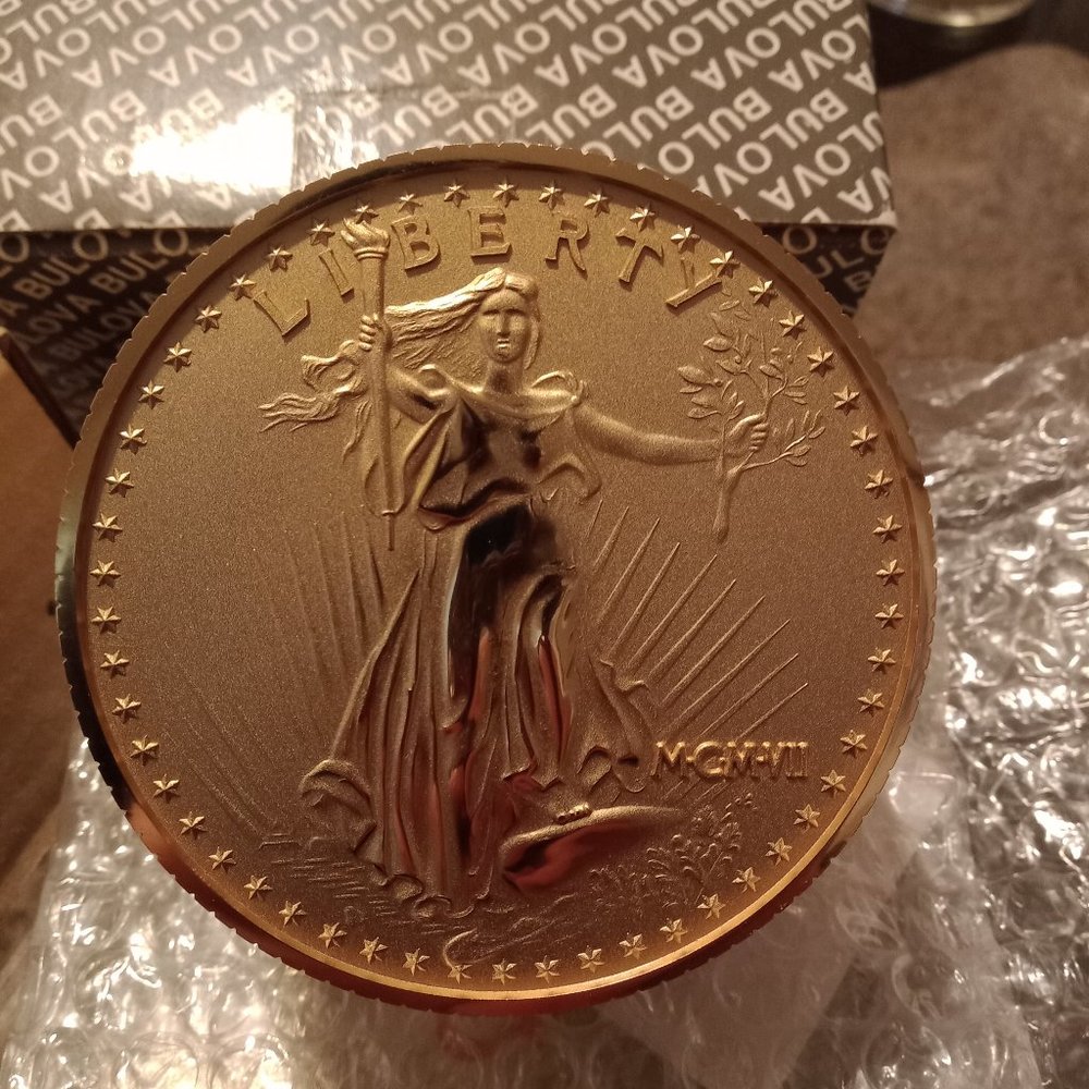 Vintage Bulova Alarm Clock Stacked Liberty Coins